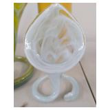 Vintage Art Glass Vase Group Freeform Swirl Yellow Blue Opaline