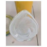 Vintage Art Glass Vase Group Freeform Swirl Yellow Blue Opaline