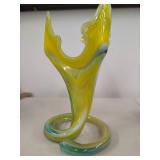 Vintage Art Glass Vase Group Freeform Swirl Yellow Blue Opaline