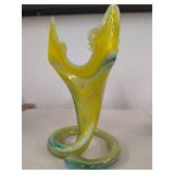 Vintage Art Glass Vase Group Freeform Swirl Yellow Blue Opaline