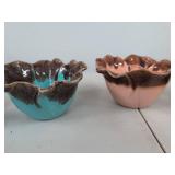 Vintage Drip Glaze Pottery Console Set Tray Bowls & Candle Holders