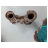 Vintage Drip Glaze Pottery Console Set Tray Bowls & Candle Holders