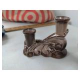 Vintage Drip Glaze Pottery Console Set Tray Bowls & Candle Holders
