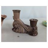 Vintage Drip Glaze Pottery Console Set Tray Bowls & Candle Holders