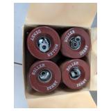 Vintage White Leather Roller Skates Pair w/ Roller Derby Wheels Box