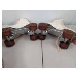 Vintage White Leather Roller Skates Pair w/ Roller Derby Wheels Box