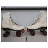 Vintage White Leather Roller Skates Pair w/ Roller Derby Wheels Box