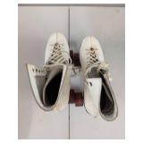 Vintage White Leather Roller Skates Pair w/ Roller Derby Wheels Box