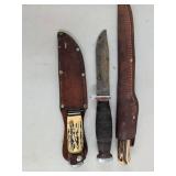 Vintage Hunting Knives w/ Leather Sheaths Schrade & Solingen