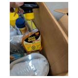 Box Lot of Assorted Household Cleaners Adhesives Laundry Care