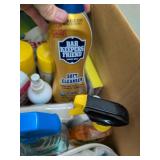Box Lot of Assorted Household Cleaners Adhesives Laundry Care
