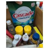 Box Lot of Assorted Household Cleaners Adhesives Laundry Care