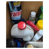 Box Lot of Assorted Household Cleaners Adhesives Laundry Care