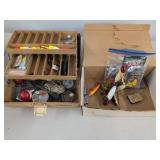 Vintage Fishing Tackle Box Lot with Lures Bobbers Hooks Sinkers