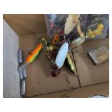 Vintage Fishing Tackle Box Lot with Lures Bobbers Hooks Sinkers
