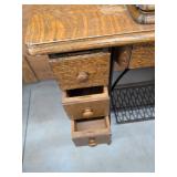 Vintage Singer Oak Treadle Sewing Cabinet w/ Cast Iron Base & Supplies