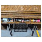 Vintage Singer Oak Treadle Sewing Cabinet w/ Cast Iron Base & Supplies