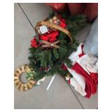 Assorted Christmas Decor Lot Artificial Tree Stand Wreath Basket Decor