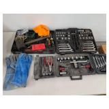 Assorted Hand Tool Lot Socket Sets Wrenches Mallet Gloves in Cases