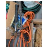 Box Lot of Assorted Hand Tools, Rope, Hardware & Shop Supplies