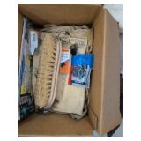 Box Lot of Assorted Hand Tools, Rope, Hardware & Shop Supplies