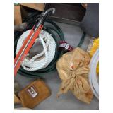 Box Lot of Assorted Hand Tools, Rope, Hardware & Shop Supplies
