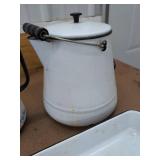 Vintage Enamelware Kitchen Lot Coffee Pots Pans Bowl Canister Dish