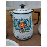 Vintage Enamelware Kitchen Lot Coffee Pots Pans Bowl Canister Dish
