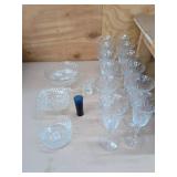 Vintage Assorted Glassware Lot Etched Stem Goblets Bowls Cobalt Glass