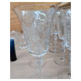 Vintage Assorted Glassware Lot Etched Stem Goblets Bowls Cobalt Glass
