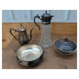 Vintage Silverplate & Glass Serving Ware Lot Pyrex Sheridan Sheffield