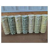 Set of 6 Ceramic Tiki Mugs Green & Yellow Glaze Barware Cups