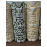 Set of 6 Ceramic Tiki Mugs Green & Yellow Glaze Barware Cups