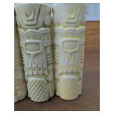 Set of 6 Ceramic Tiki Mugs Green & Yellow Glaze Barware Cups