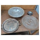 Mixed Vintage Serving Ware Lot Sheridan Silverplate Tray Glass Platter