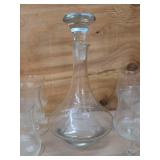 Vintage Etched Sailing Ship Decanter & Cordial Glasses Barware Set
