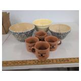 Field & Stream Mugs with Spongeware Mixing Bowls Pottery Lot