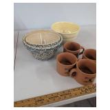 Field & Stream Mugs with Spongeware Mixing Bowls Pottery Lot