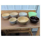Vintage Mixing Bowls Stoneware & Green Glass Assorted Kitchen Lot