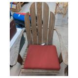 Pair of Adirondack Style Wooden Rocking Chairs With Red Cushions