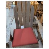 Pair of Adirondack Style Wooden Rocking Chairs With Red Cushions