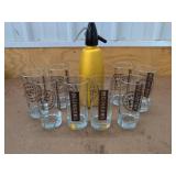 2 Gingers Irish Whiskey Highball Glasses & Yellow Soda Siphon Set
