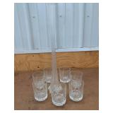 Vintage Cut Glass Decanter With 6 Matching Rocks Glasses Barware Set