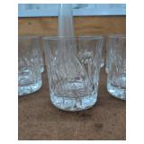 Vintage Cut Glass Decanter With 6 Matching Rocks Glasses Barware Set