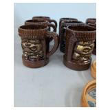 Vintage Tiki Barware Lot Ceramic Mugs Hawaii Coasters Figural Vase