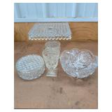 Vintage Clear Pressed Cut Glass Bowl Candy Dish Goblets Cake Stand