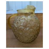 Vintage Amber Glass Beverage Set Textured Tumblers & Pitchers