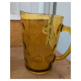 Vintage Amber Glass Beverage Set Textured Tumblers & Pitchers