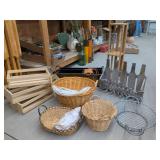 Lot of Assorted Decorative Baskets Crates Planter & Wood Shelf