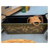 Lot of Assorted Decorative Baskets Crates Planter & Wood Shelf